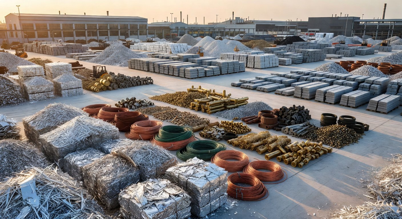 Non-ferrous scrap yard with aluminium, copper, brass and alloy materials